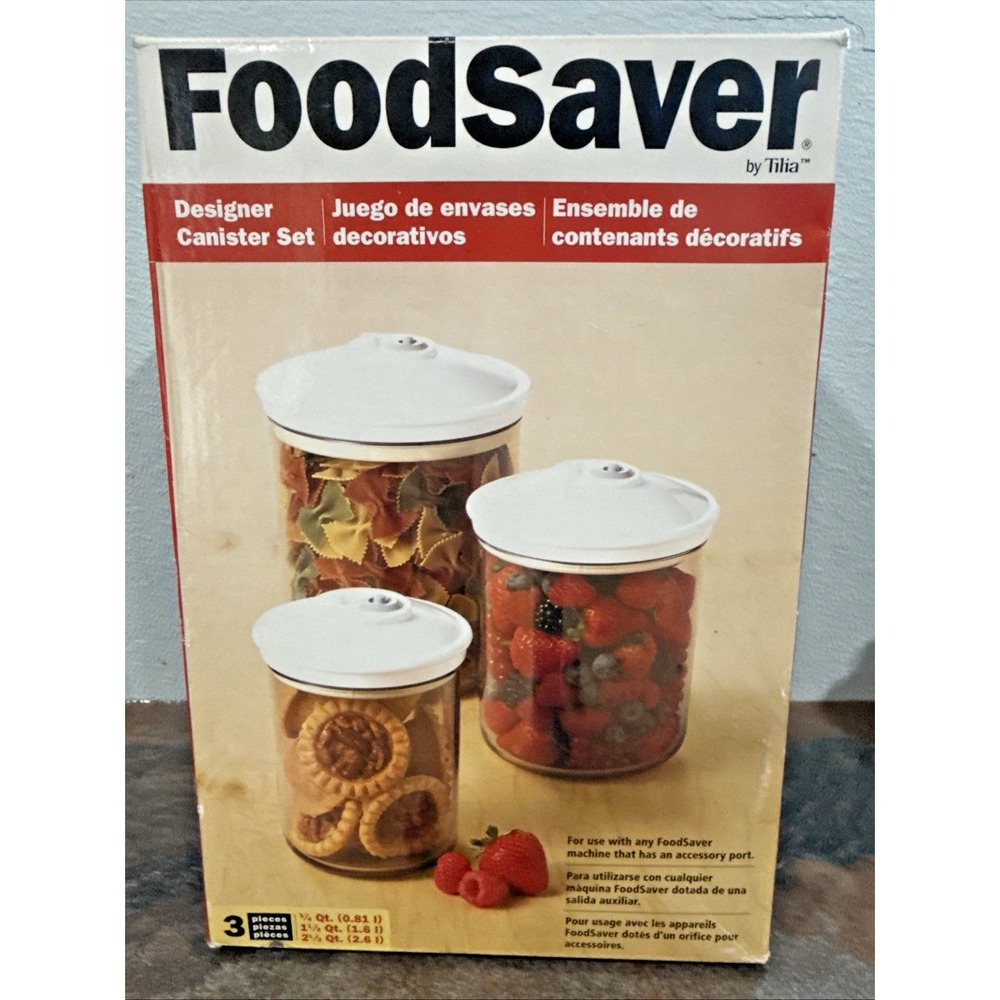 VTG FoodSaver Tilia Designer Canister Set 3 Piece Vacuum Storage 02-0052-01 NOB